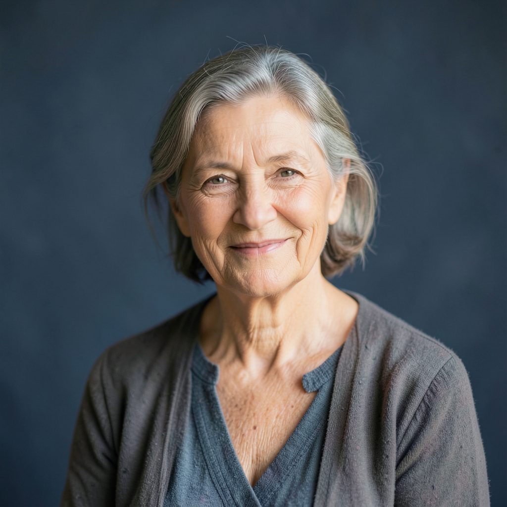 A warm, dignified portrait setting with soft natural light against a muted navy background, conveying reverence and pastoral care.